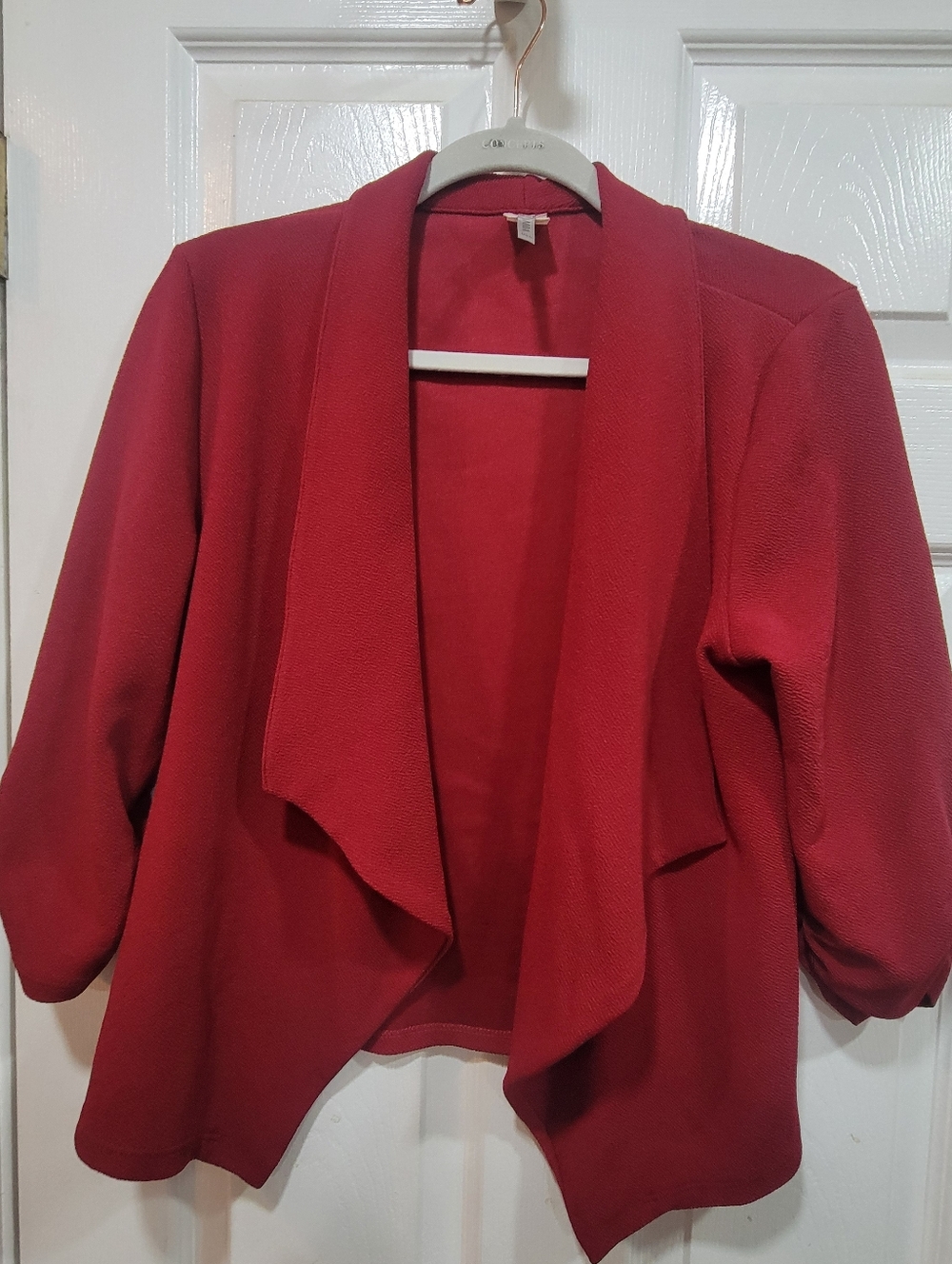 MOA Red Draped Open-Front Jacket, Size M